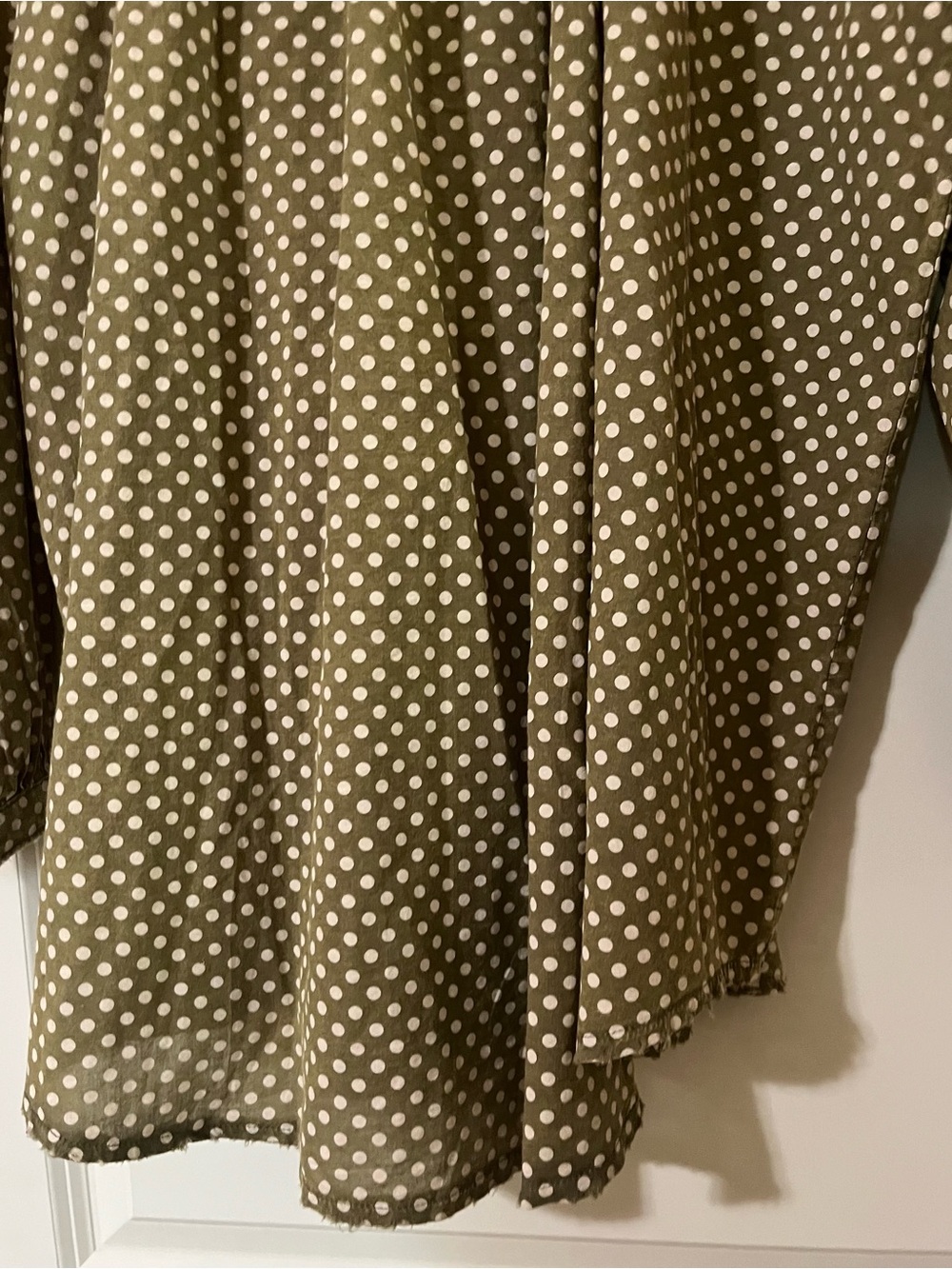 Jaded Gypsy oversized olive green white polka-dots  versatile. Boho Raw Hems OS - Picture 8 of 10